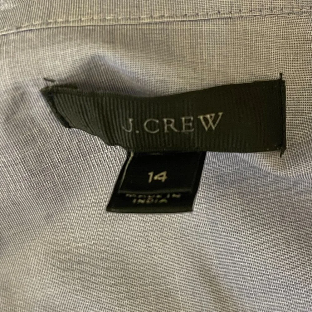 J. Crew Women's Sequin Side Stripe Cotton Button-up Blue Long Slv. Blouse Sz. 14 - Picture 9 of 10
